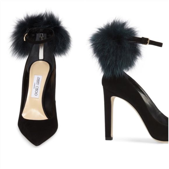 JIMMY CHOO Suede PomPom Heels - Picture 4 of 7